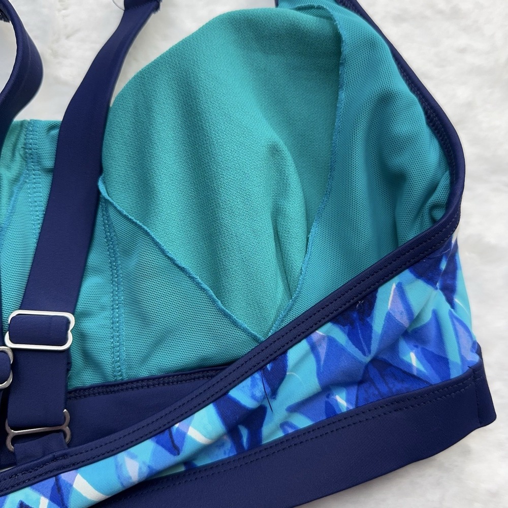 Title Nine Sports Bra Padded Cups Adjustable Straps Blue Green Size Medium - Picture 5 of 7